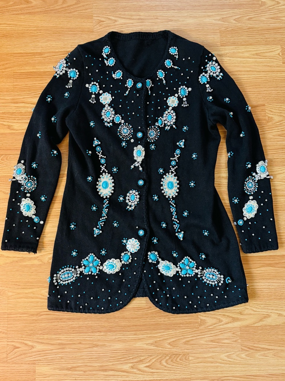 Michael Simon Southwest Turquoise Silver Embellished  Showmanship Cardigan L/XL